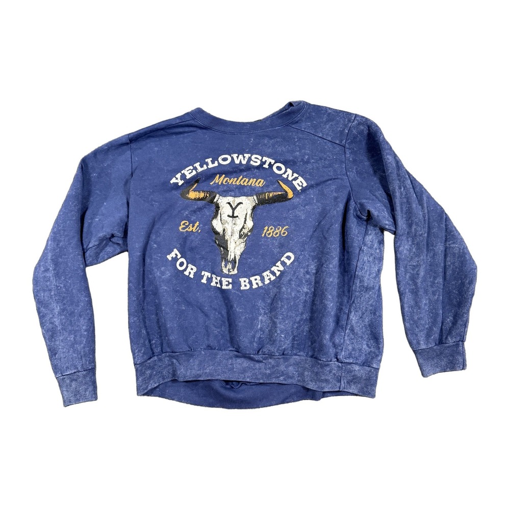 Yellowstone Montana For The Brand Blue Acid Wash Graphic Sweatshirt Large